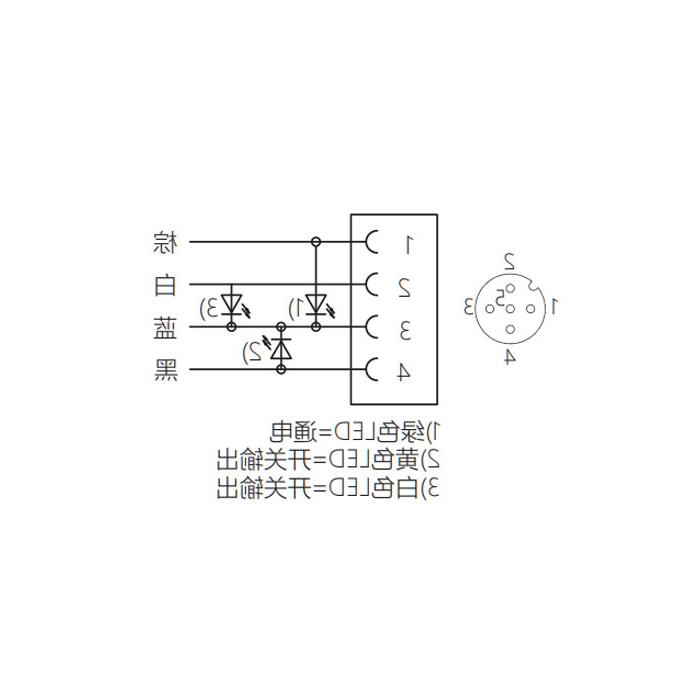 M12 4Pin, female 90°, LED light, single end precast cable, PUR material, orange sheath, 64T083